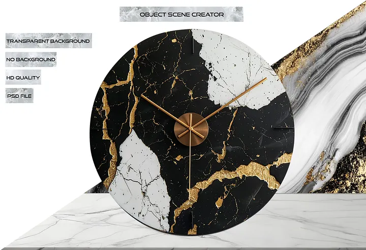 Timeless Contrast – Kintsugi Wall Clock PNG product image (2)