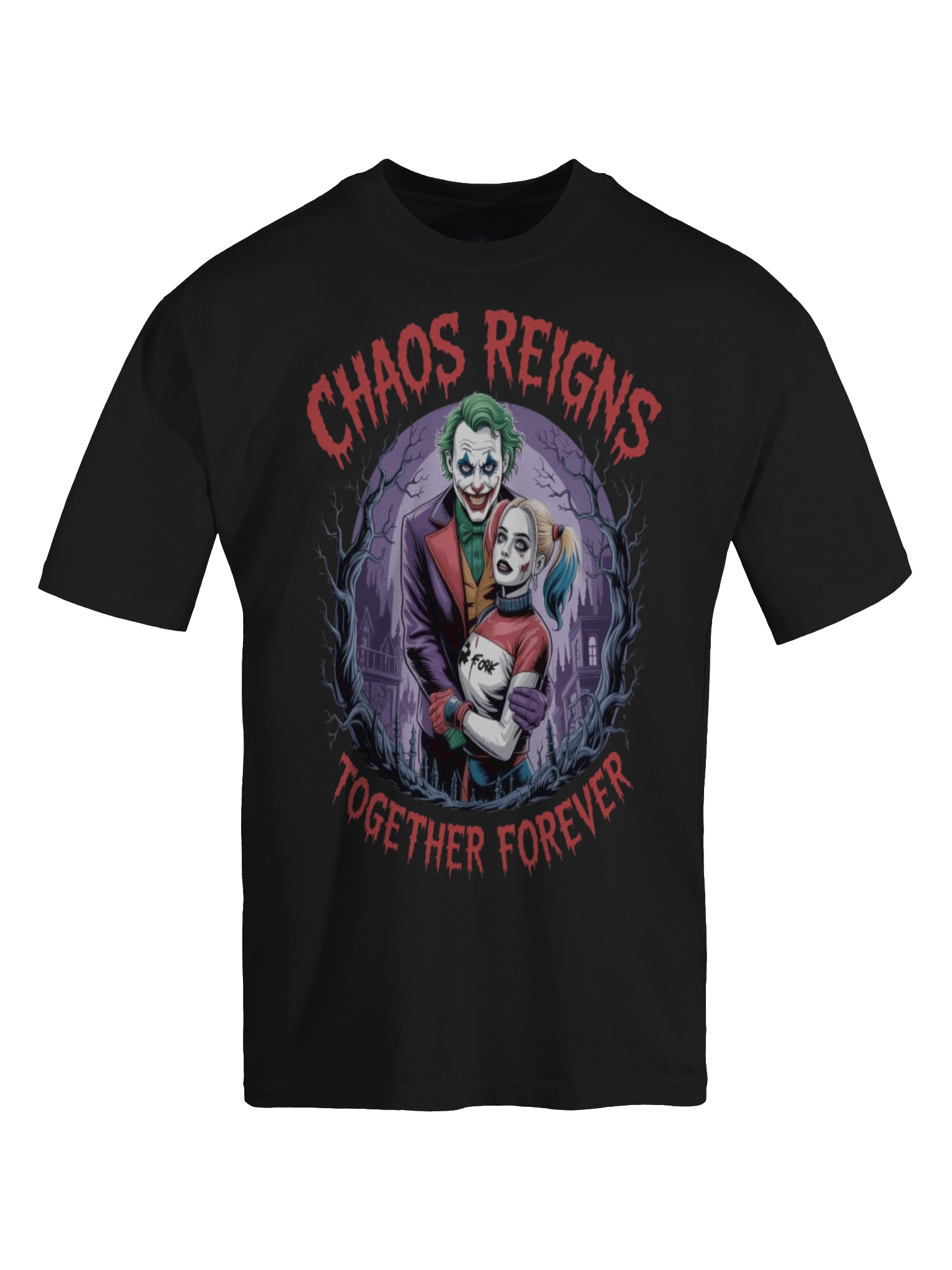 Joker & Harley Quinn 'Chaos Reigns Together Forever' Oversized Faded T-Shirt product image (1)