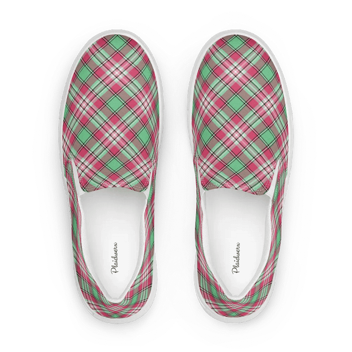 Mint Green and Pink Plaid Women's Slip-On Shoes product image (1)