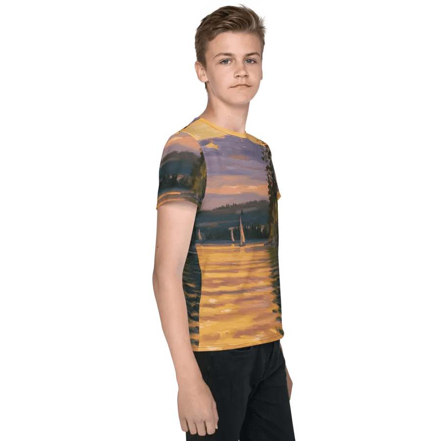 Sunset Lake Sailing, Unisex Youth Crew Neck T-Shirt product image (4)