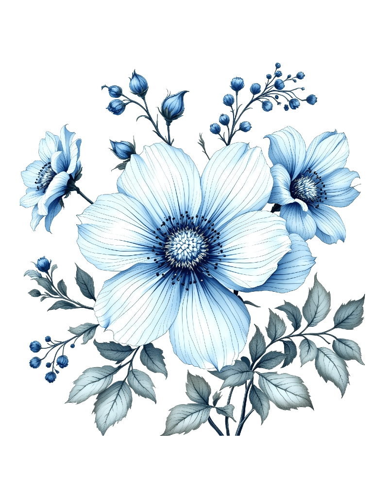 24 Vintage Blue Floral Sketches, Digital Clipart, Botanical Illustrations, Wedding Invitations, Scrapbooking, Card Making, Wall Art Prints product image (2)