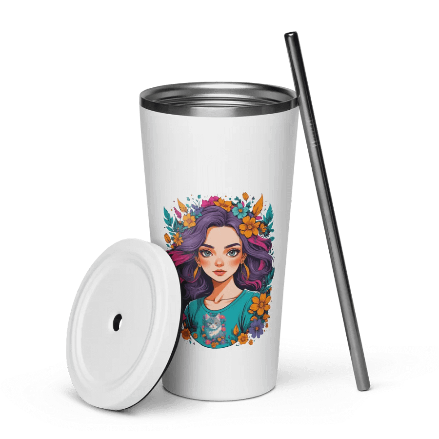 Bloomcore Flower Girl 20 oz Tumbler Cup - White - Insulated Tumbler with a Straw - v2 product image (7)