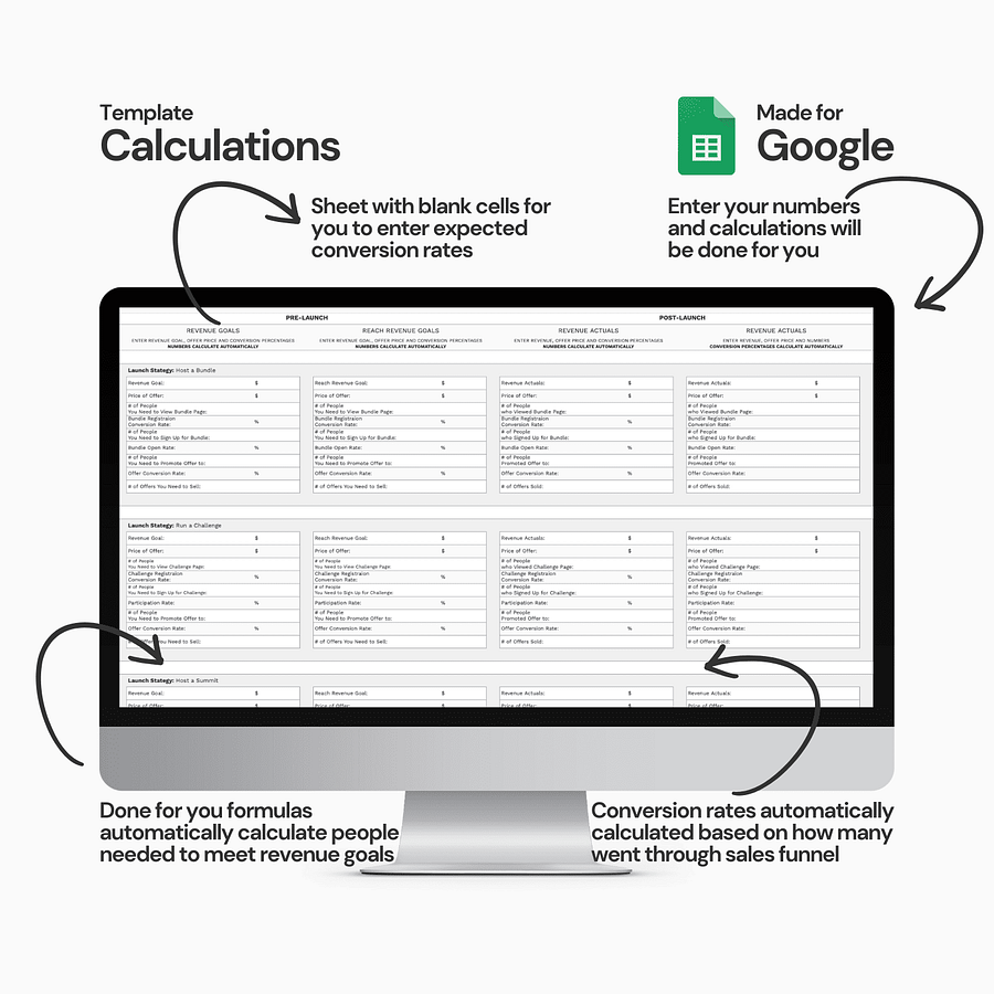 Course Launch Funnel Calculator Spreadsheet product image (4)