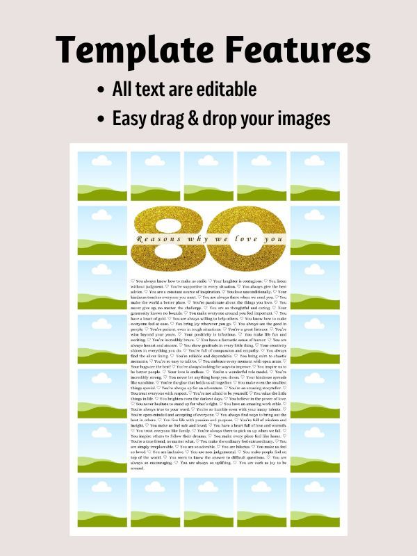 80 Reasons Why We Love You Photo Collage Canva Template product image (5)