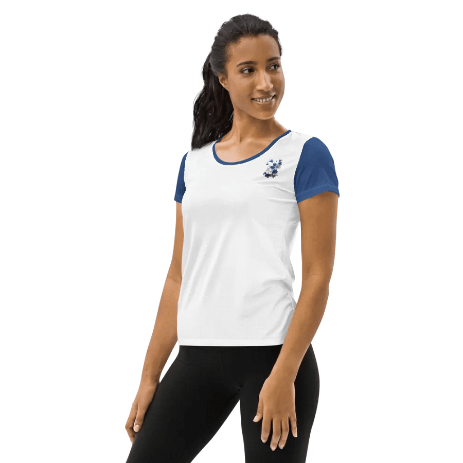 Women's Athletic Short Sleeve Tee, With Blue Flowers product image (2)