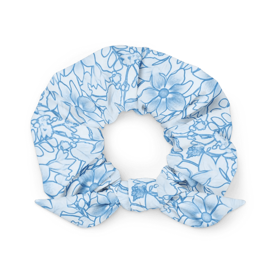 Line art Blue and White Floral/All-Over Print Scrunchie by Sublicolor product image (4)