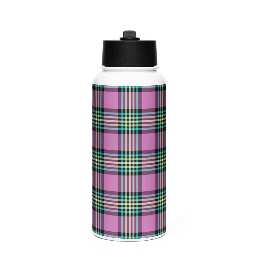 Purple Orchid and Turquoise Plaid Water Bottle product image (4)