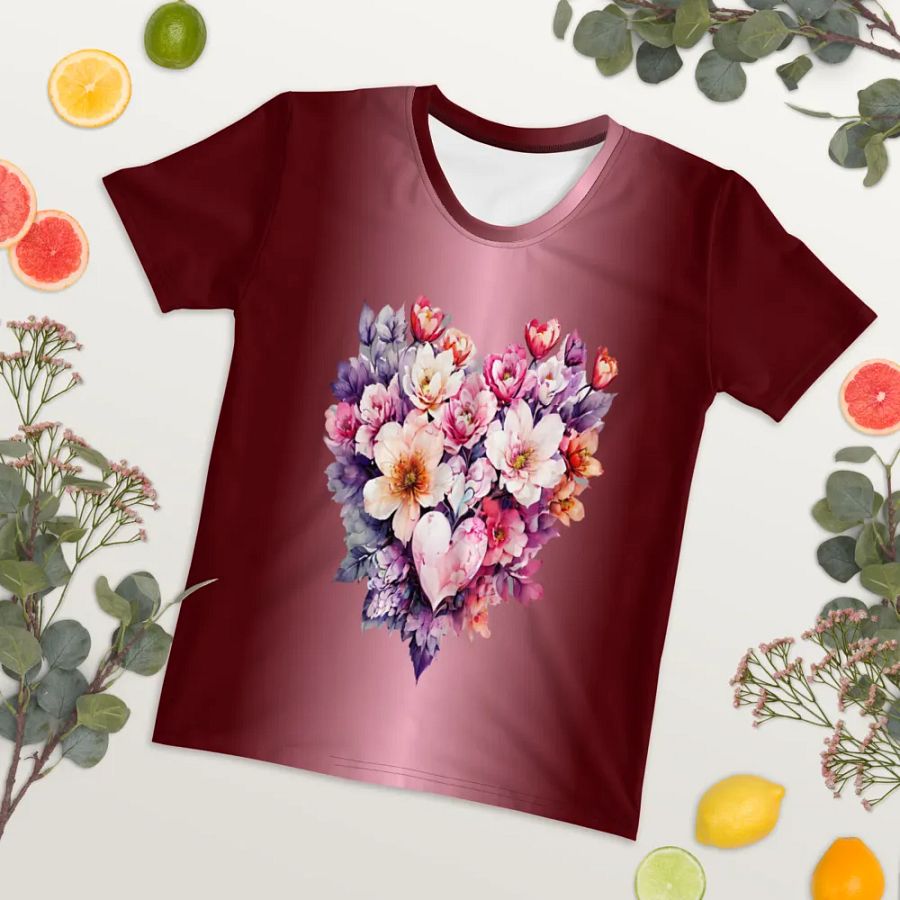 Floral Heart All Over Print T-shirt product image (7)