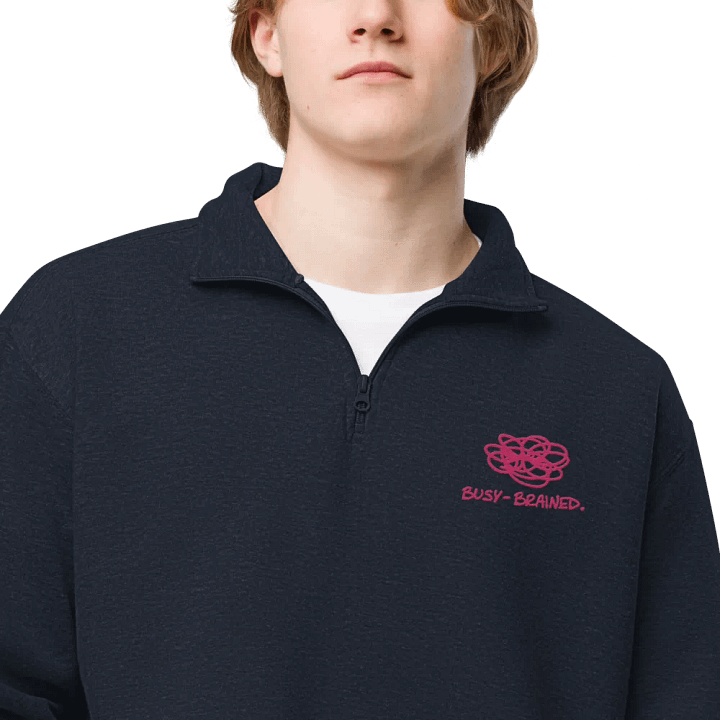 BUSY-BRAINED (pink) embroidered quarter zip product image (2)