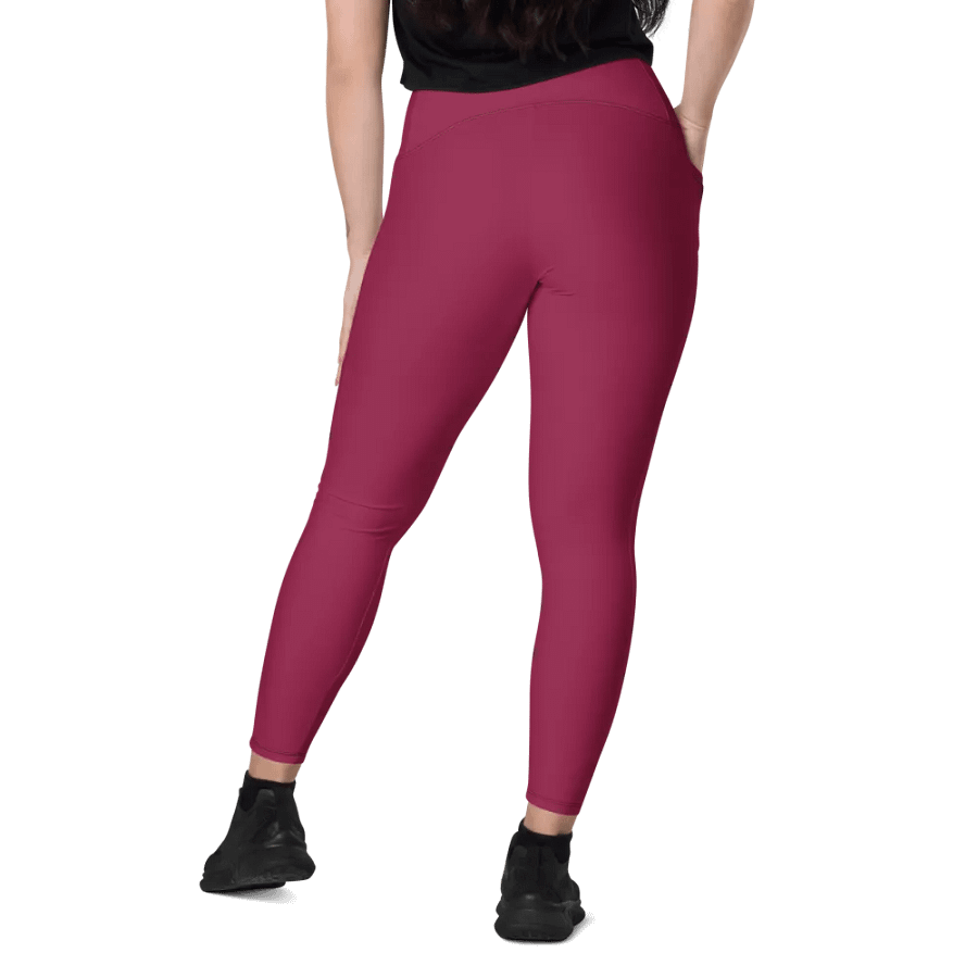 Plain Dark Red True Summer Women's High Waisted Premium Crossover Leggings with Pockets by Treasure Pie product image (11)