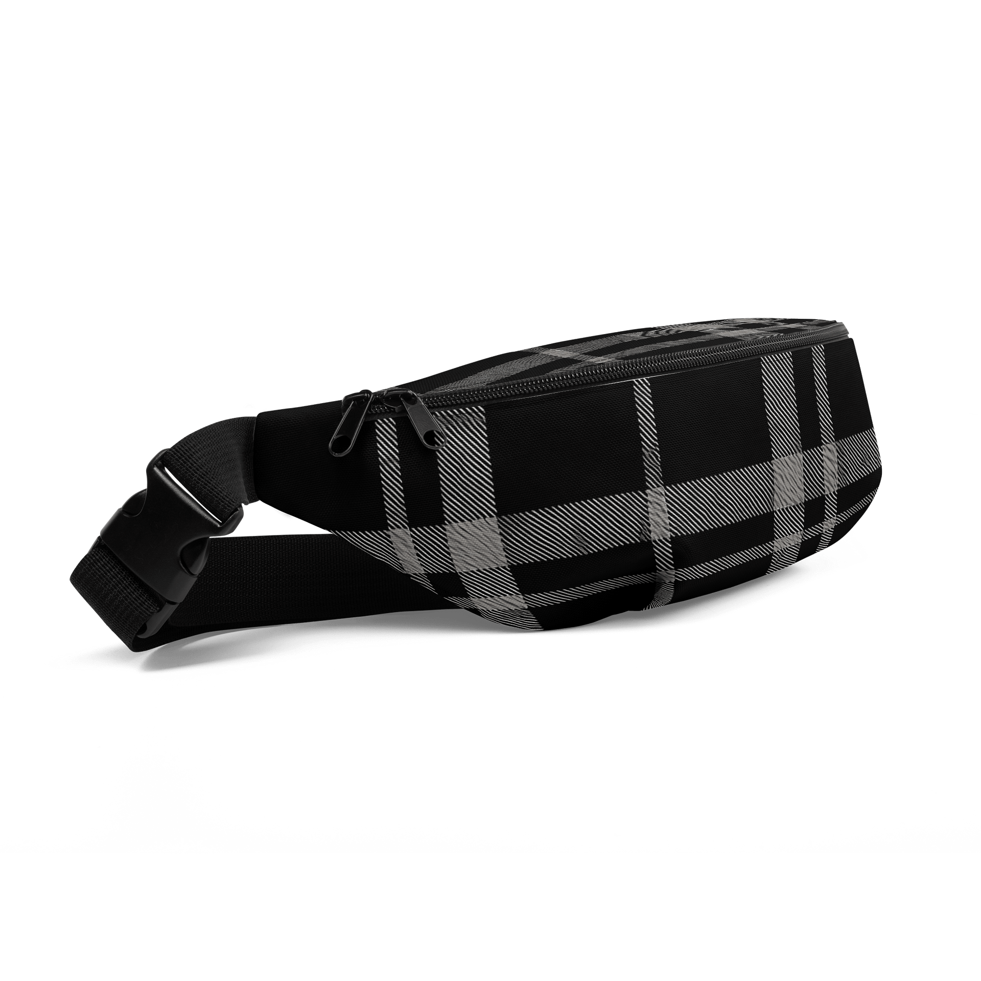Black and White Dark Plaid Fanny Pack (Waist Bag) product image (2)