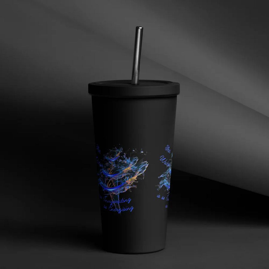 Insulated Tumbler with beautiful swirly blue whirlpool design featuring ' This water is so energising' product image (10)