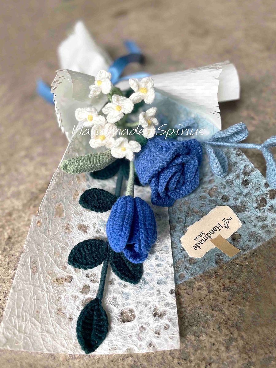 Springtime Blue Language Crochet Knit Bouquet product image (4)