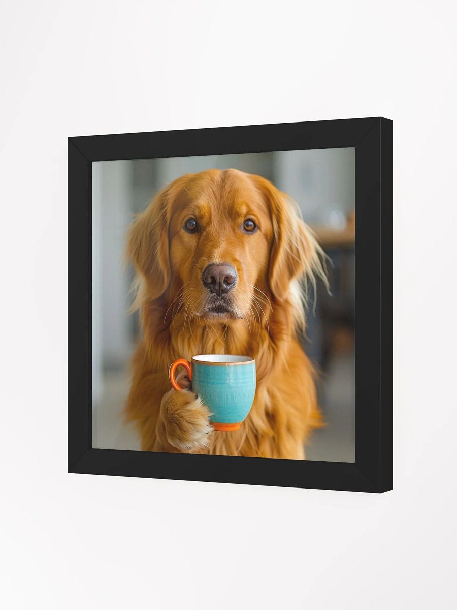 Cute Coffee Lover Golden Retriever Dog Framed Wall Art product image (2)