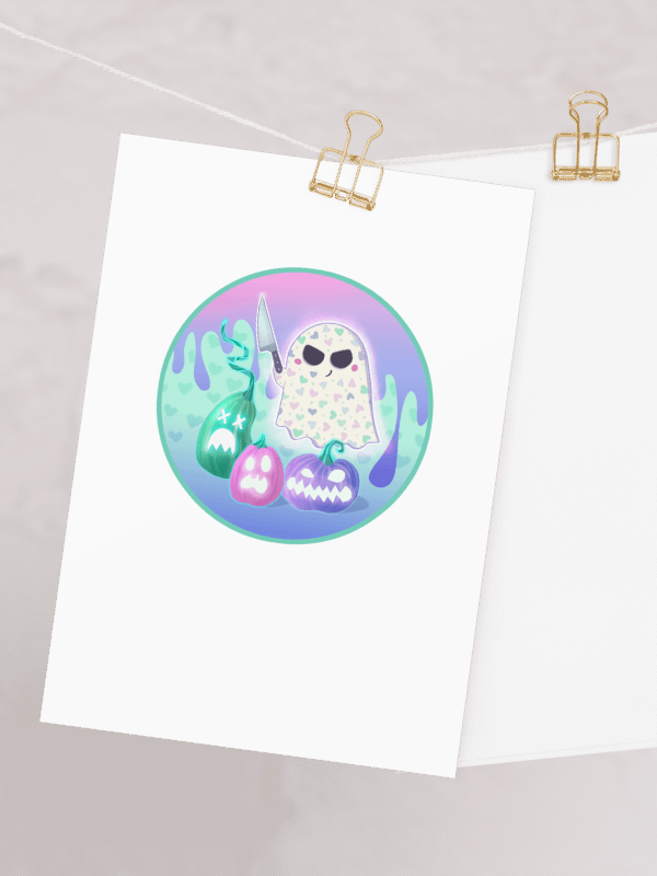 Pastel Little Ghost Pumpkin Carver - Greeting Card product image (1)