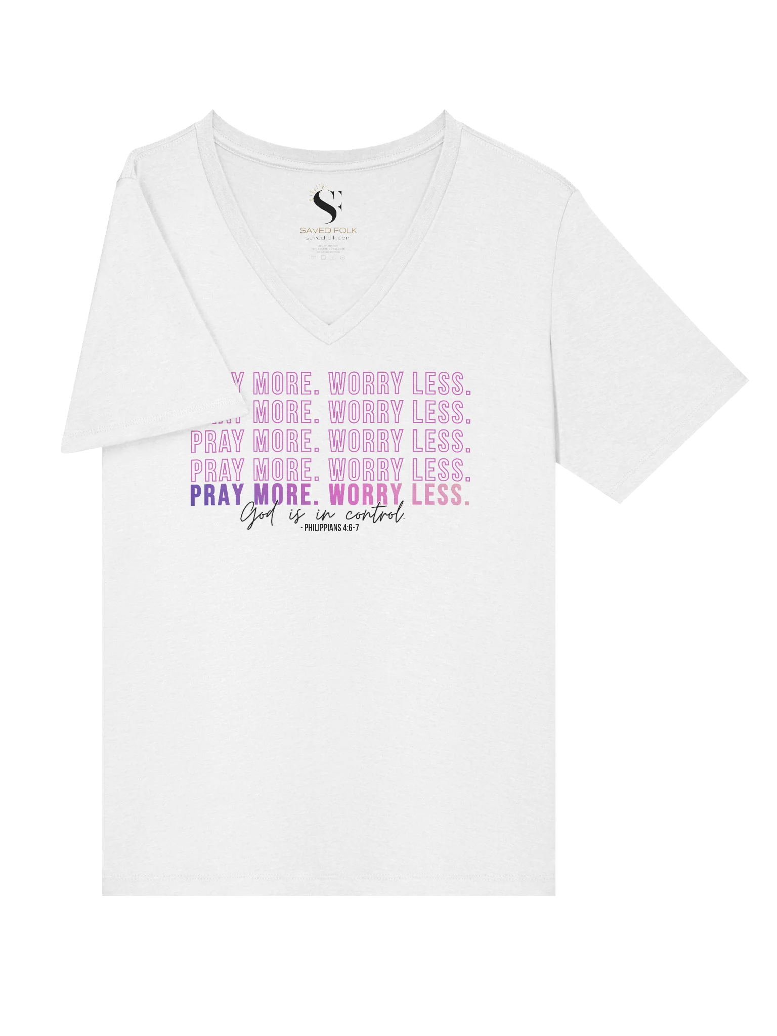 Pray More Worry Less 2.0 V-Neck Tee - Pink Gradient - Light Colors product image (10)