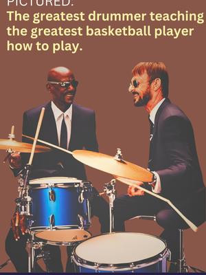 DRUM LESSONS WITH RINGO! PICTURED: The greatest drummer of all time - Ringo Starr [The Beatles] showing the greatest basketball player of all time [Micheal Jordan] how to play #drumlessons #thebeatles #ringostarr #michealjordan #thegoat #havingfun #thebest #thegreatest #photograph #picturedhere #jacobthewilliam 🙃