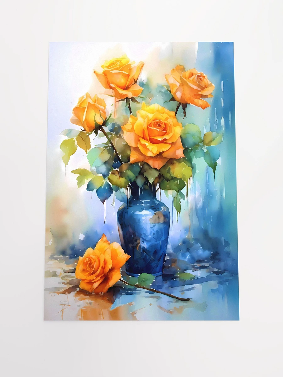 Sun-kissed Roses in Sapphire Vase Watercolor Print Matte Poster product image (3)
