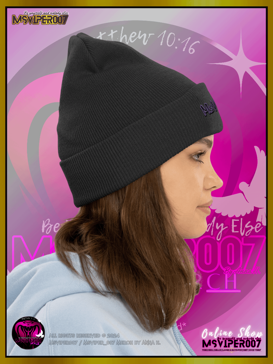 Cuffed Beanie [ Embroidered Design(s) ] - "MsViper_007™ Brand [purple/blk] - Support&Sport" Stylish Beanie by Anna H. product image (5)