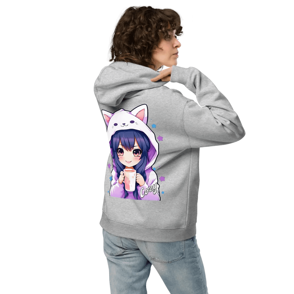 Cozy Kawaii Anime Girl - Premium Hoodie - Athletic Heather - Back Printed Design product image (2)
