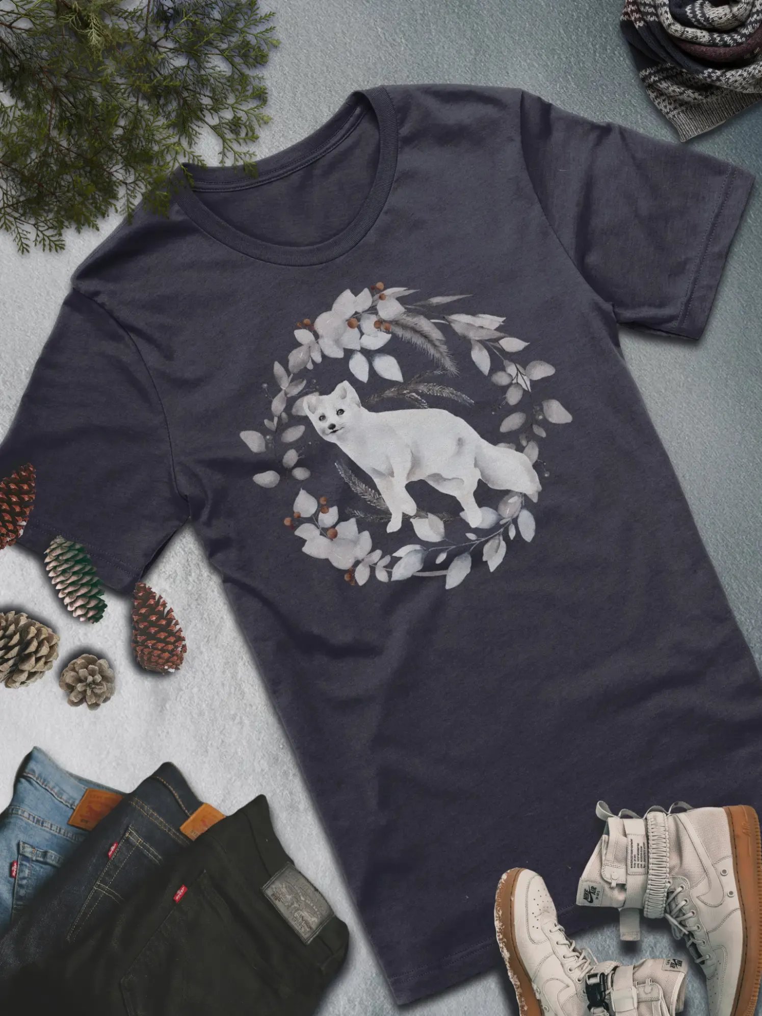 Arctic Fox Winter T-Shirt – Elegant Nature-Inspired Fashion product image (2)