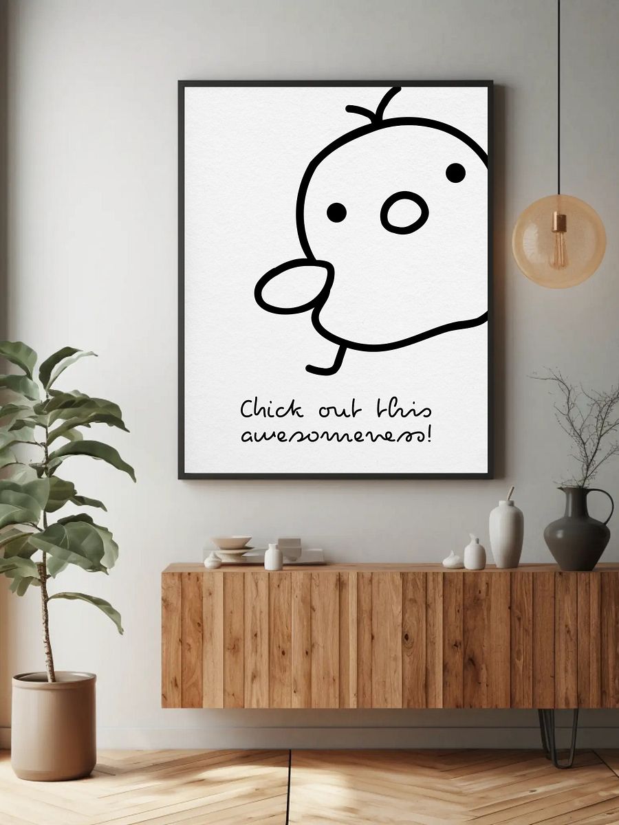 Chick Out This Awesomeness Cute Minimalist Wall Art - Fun Black and White Cartoon Print, Playful Kids Room Decor, Whimsical Animal Poster product image (2)