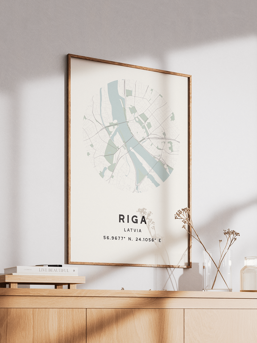 Riga Street Map Poster – Beige Minimalist Circular City Art product image (2)