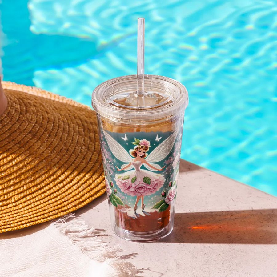 Pink Rose Fairy Plastic Tumbler with Straw product image (10)