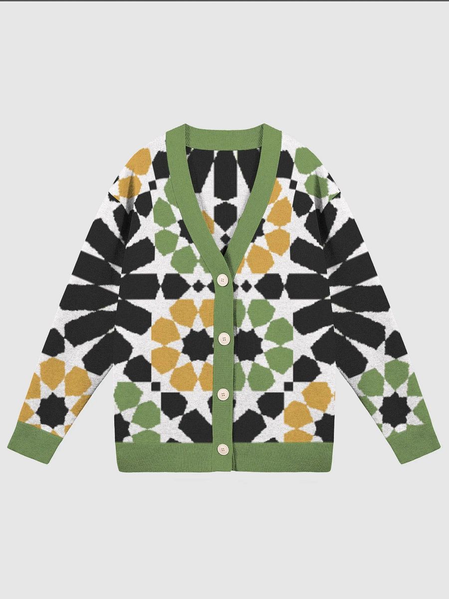 White Green Alhambra Mosaic Tile Knitted Classic Cardigan product image (4)