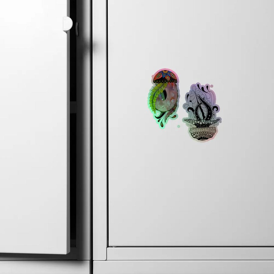 Intricate Botanical Jellyfish Holographic Sticker Set product image (4)