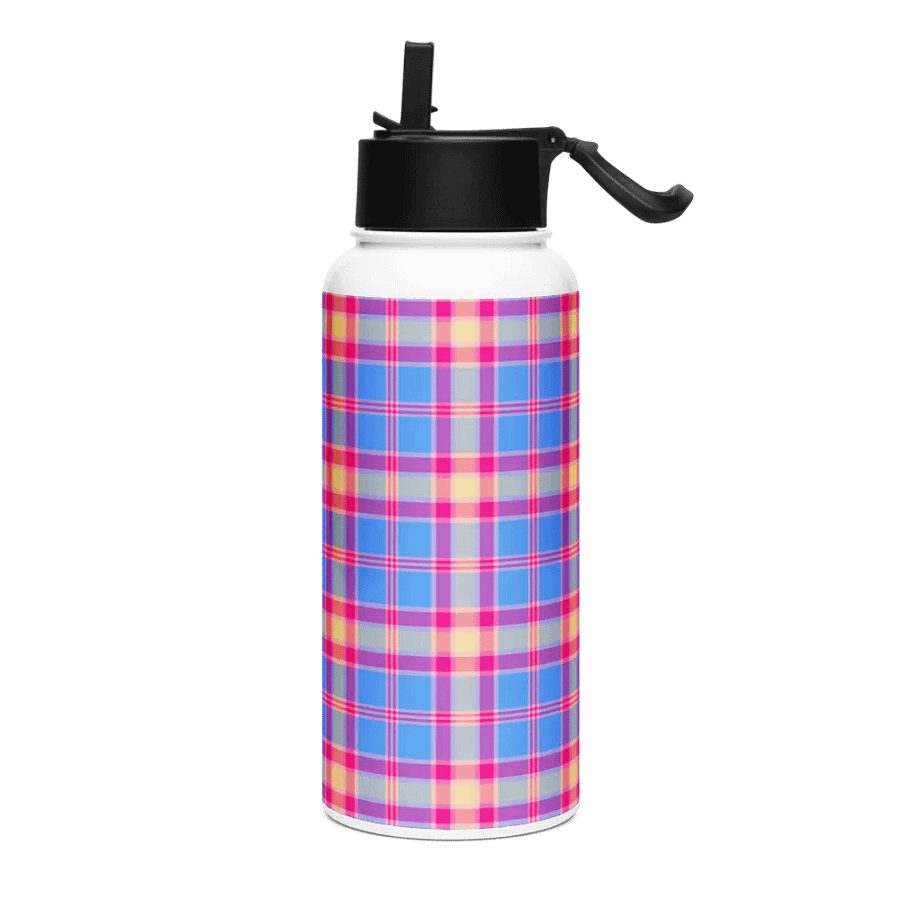 Blue, Hot Pink, and Yellow Plaid Water Bottle product image (2)