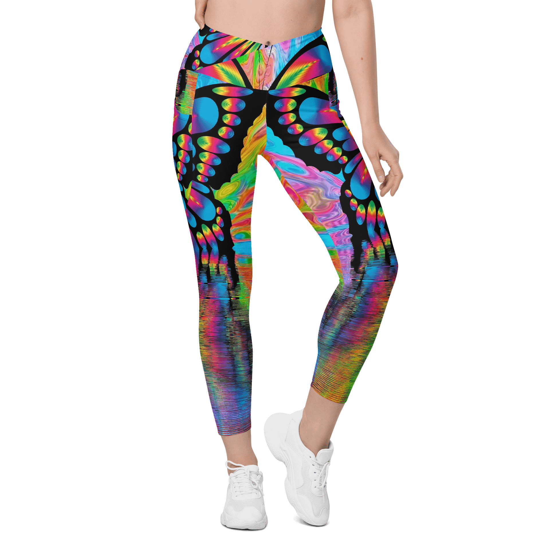 'Butterflies' Crossover Leggings with Pockets product image (1)