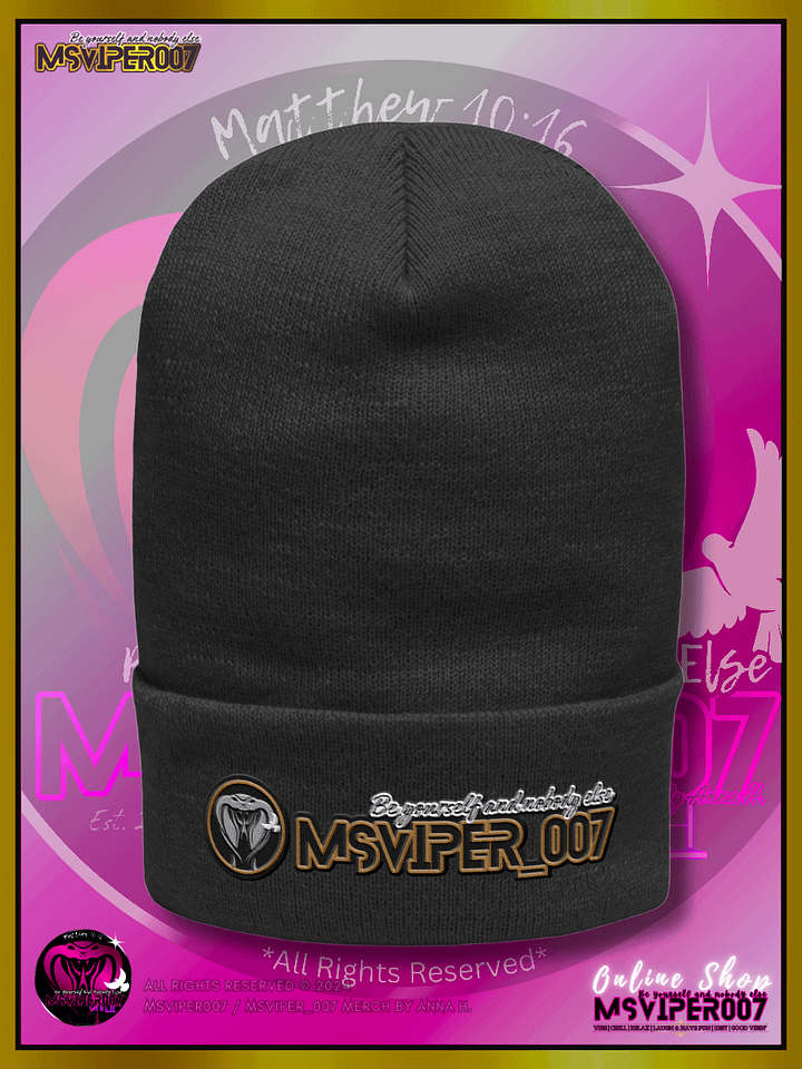 Cuffed Beanie [ Embroidered Design(s) ] - "MsViper_007™ Brand [gld-yllw/blk/V1] - Support&Sport" Stylish Beanie by Anna H. product image (1)
