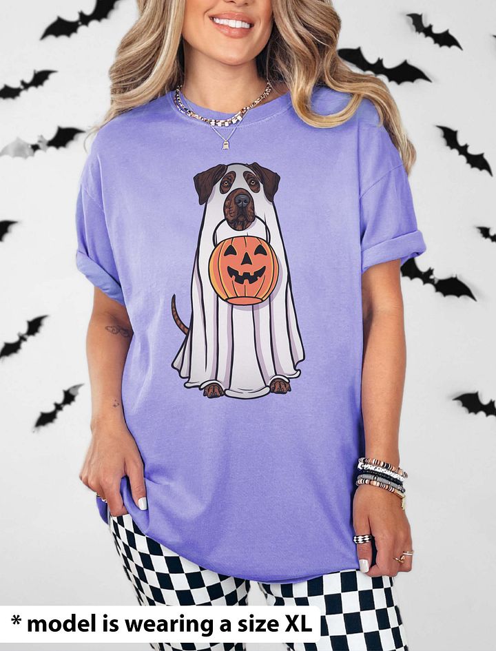 Funny Halloween Rhodesian Ridgeback(Brindle) T-Shirt | Funny Dog Wearing a Ghost Costume and Holding a Pumpkin Basket product image (24)