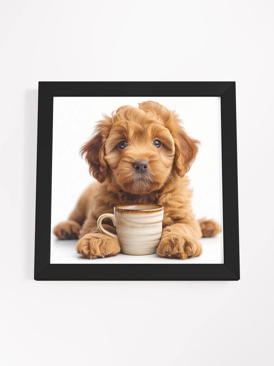 Coffee Lover Cute Goldendoodle Puppy Framed Wall Art product image (4)