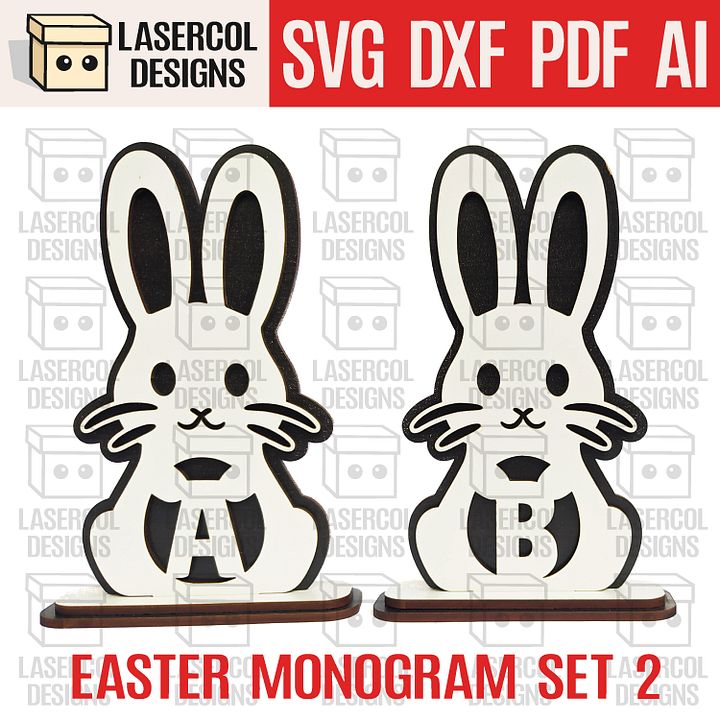 Easter Bunny Monogram Set 2 (3 Sizes) - Laser Cut Files product image (1)