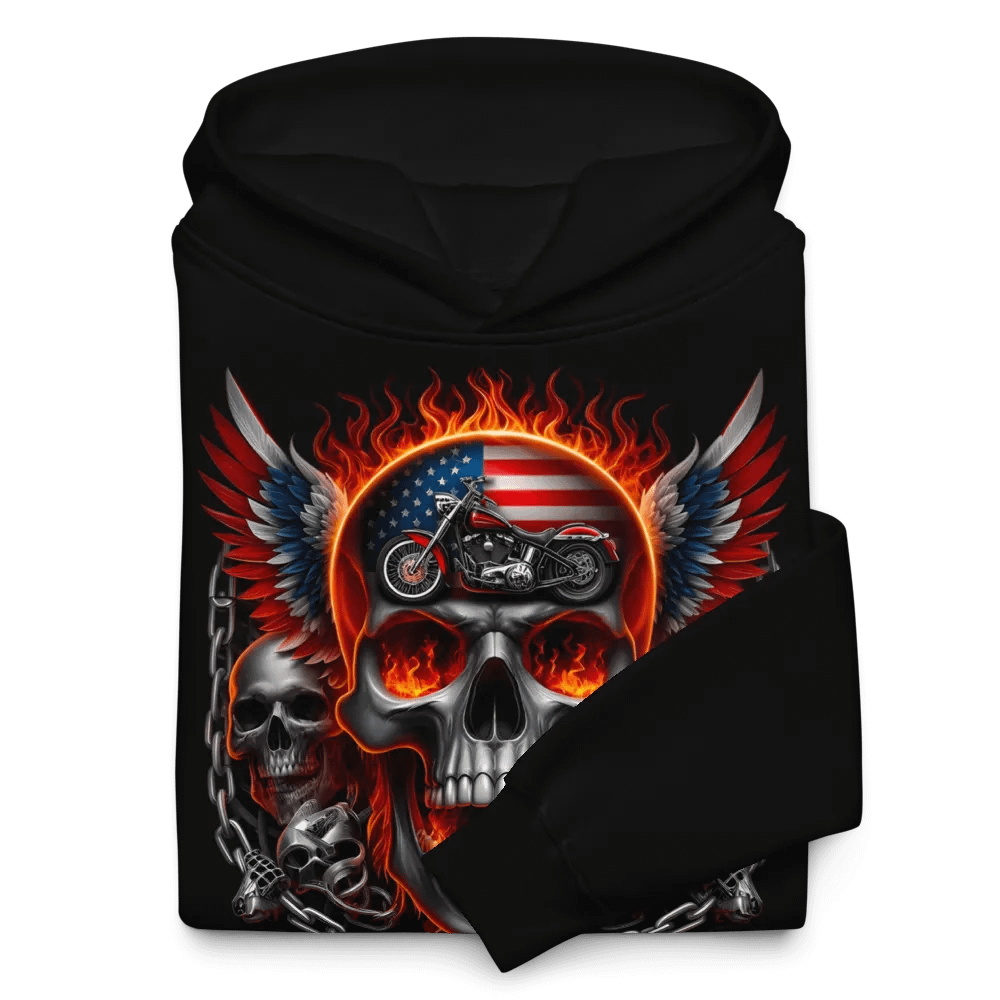 Flaming Skull American Flag Motorcycle Hoodie #26 product image (10)