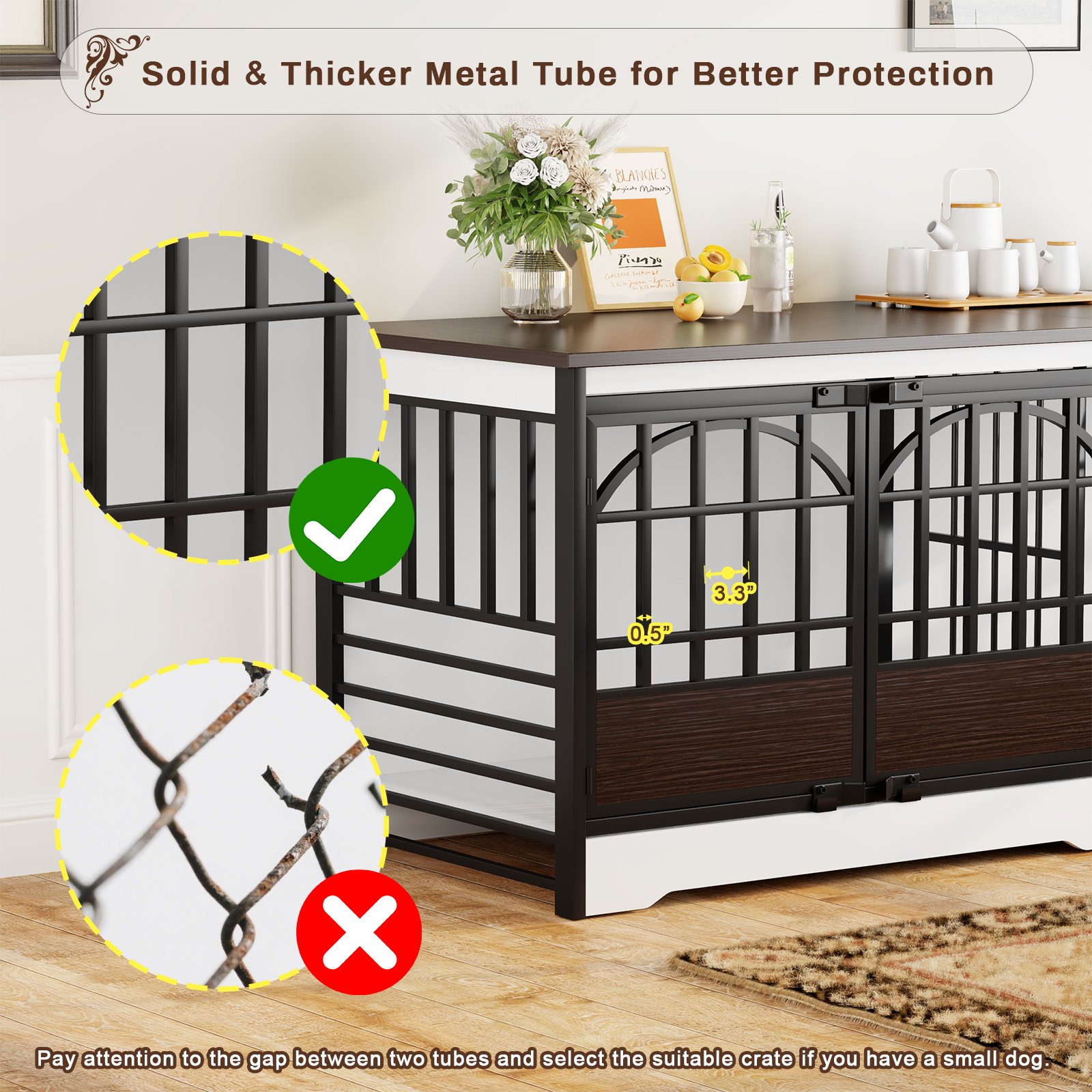 86 Inch Double Dog Crate Furniture for 2 Large Dogs, Decorative Dog Kennel Indoor TV Stand, Heavy Duty Wooden Dog Cage for Large Medium Dogs Sized Dog Pet House with Divider (White) product image (4)