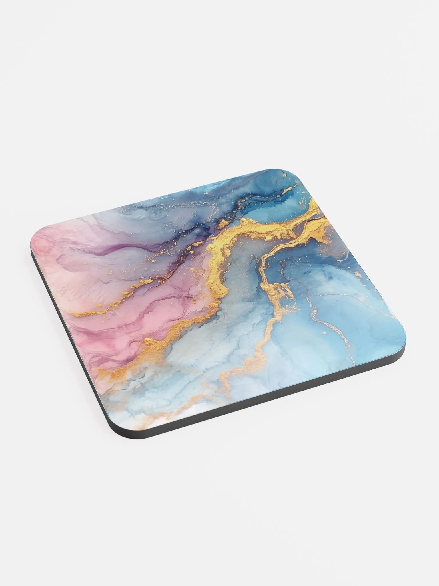 Blue Pink and Gold Alcohol Ink Glossy Cork Coaster by Treasure Pie product image (1)