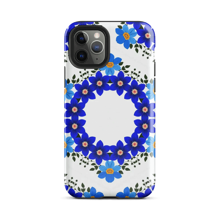 Tough Phone Case for iPhone® - Blue and Yellow Geometric Floral Design product image (2)