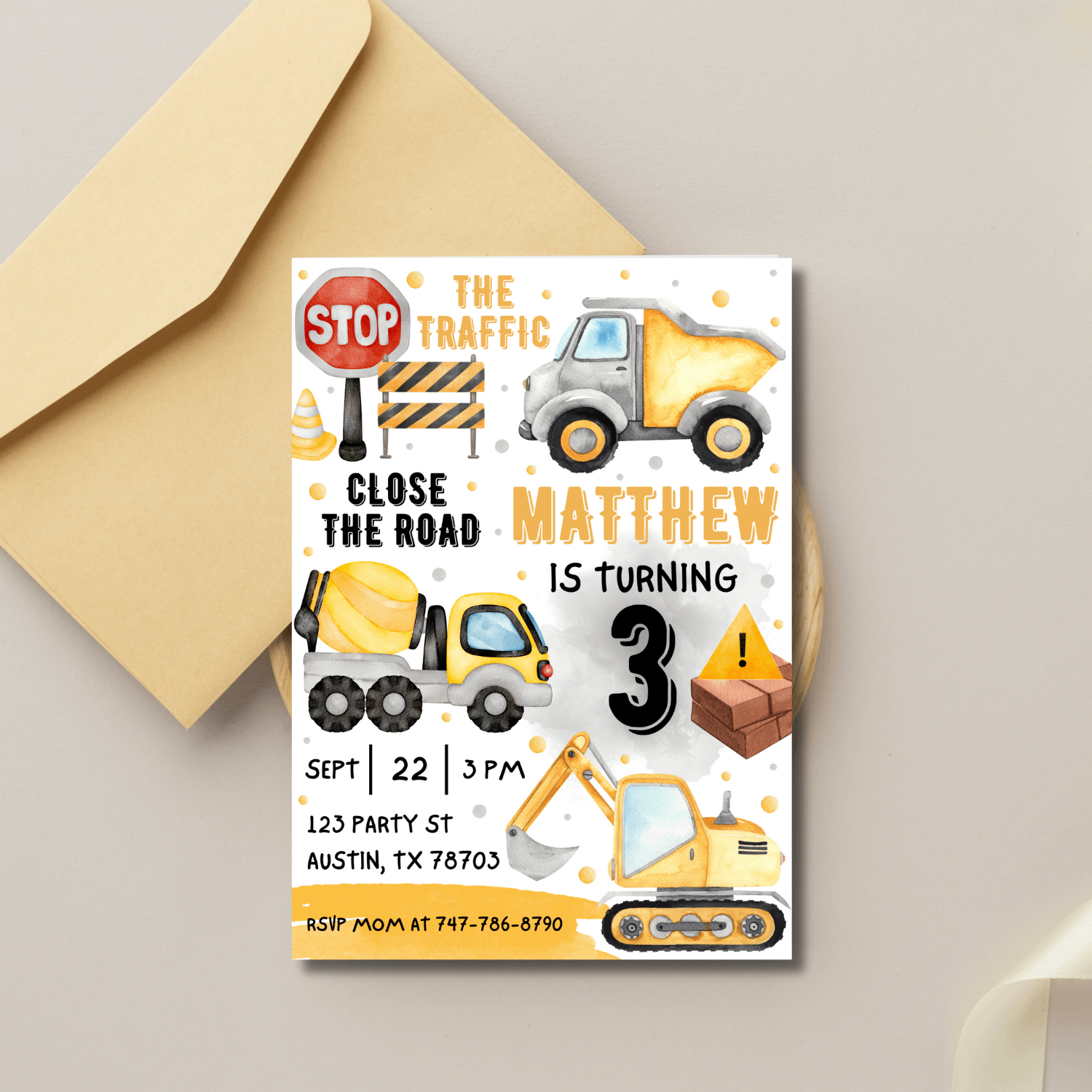 Construction Birthday Invitation Template – Canva Editable Builder Party Invite product image (3)