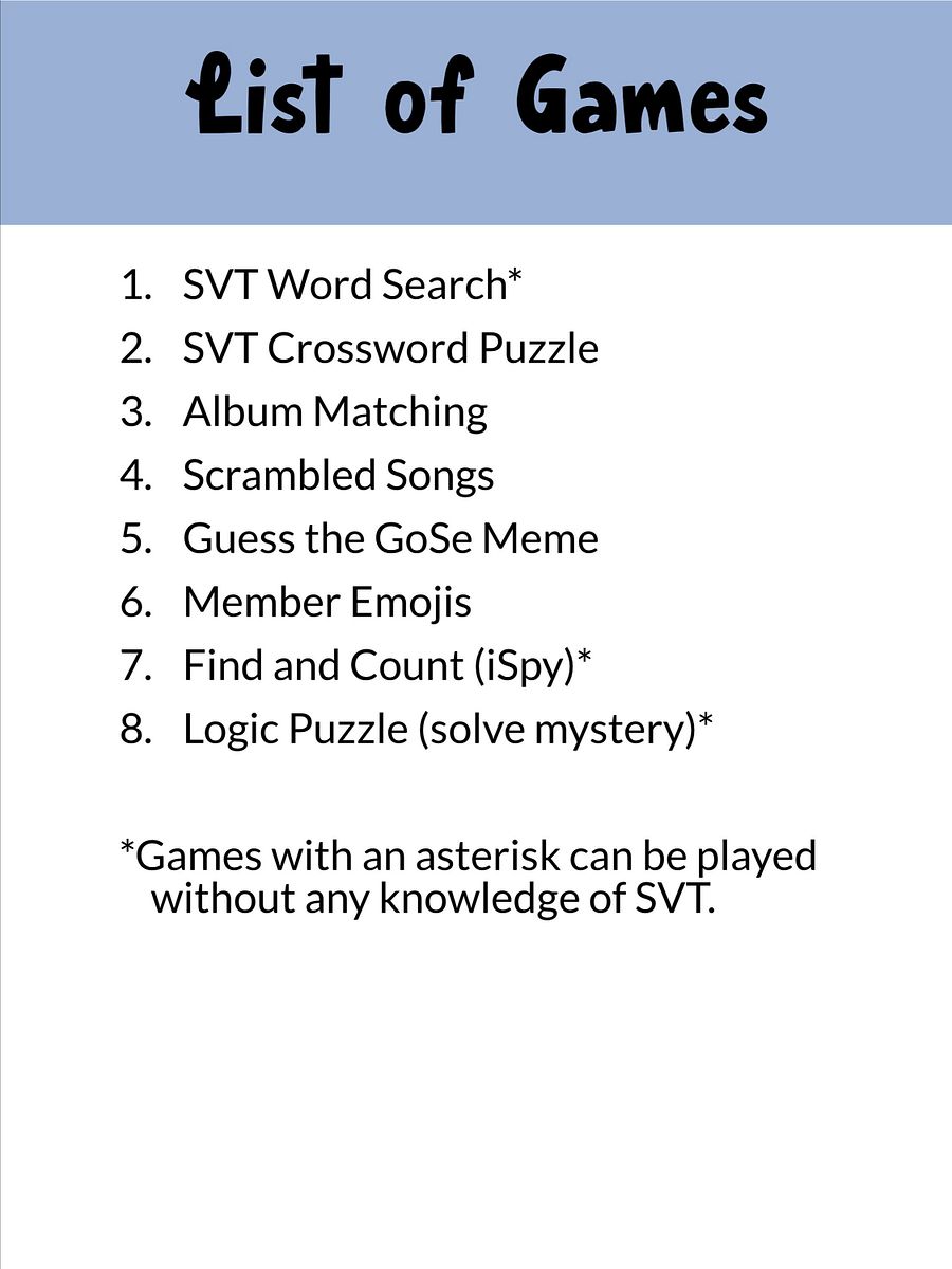 SEVENTEEN k-pop Trivia Games Puzzles Pack Printable - Set A (8 games) product image (3)