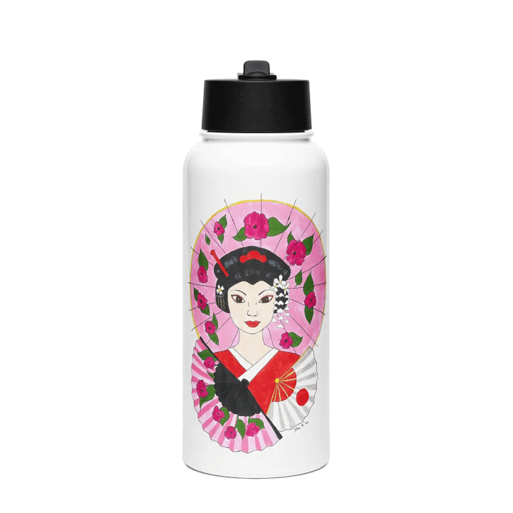 Japanese Geisha (art by Dina R.) acrylic painting picture - Stainless Steel Water Bottle with a Straw Lid product image (1)