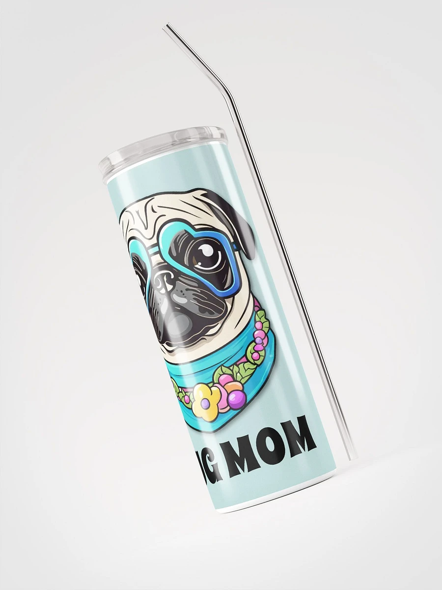 Retro Pug Mom Stainless Steel Tumbler With Straw - blue product image (4)