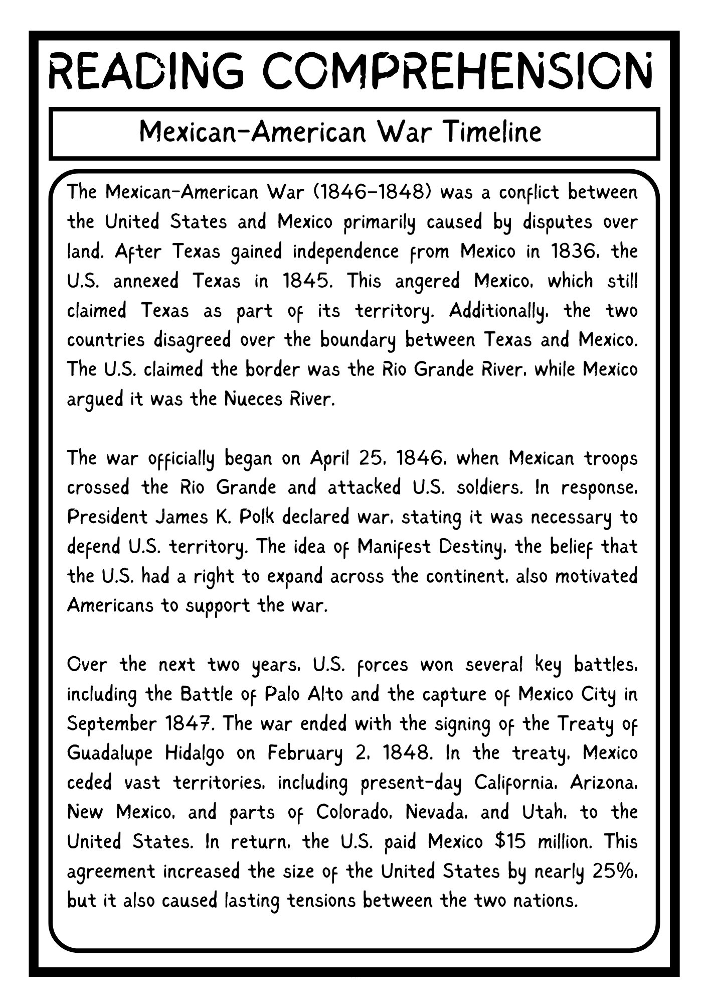 Mexican-American War Reading Passage with Multiple-Choice Questions product image (2)
