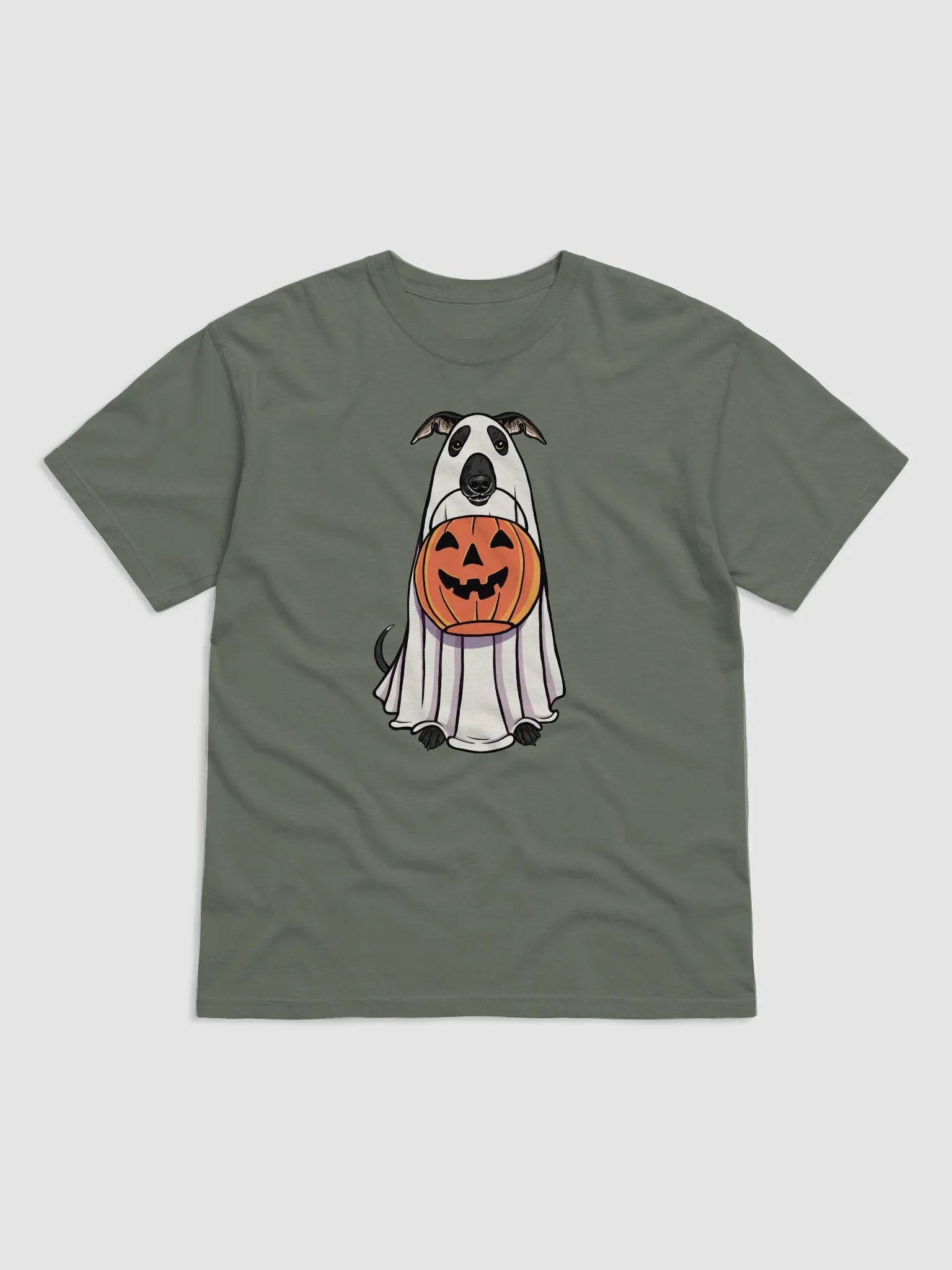 Funny Halloween Italian Greyhound(Black) T-Shirt | Funny Iggy Wearing a Ghost Costume and Holding a Pumpkin Basket product image (8)