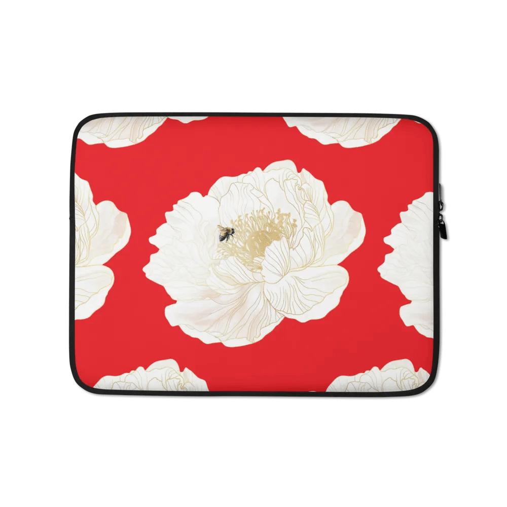 'Golden Blossoms' Red Laptop Cover product image (1)