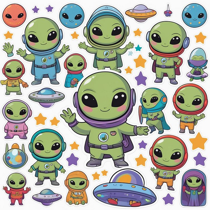 Cute Alien Sticker Pack – 40 High-Quality Aesthetic Space Stickers for Journals, Laptops & Scrapbooking product image (1)