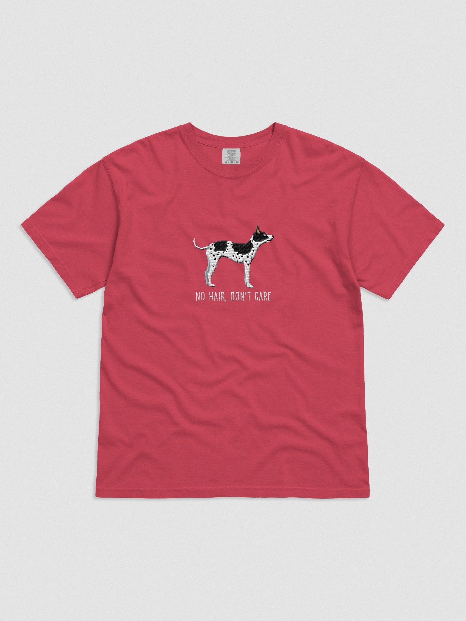 No Hair, Don't Care T-Shirt(Embroidered) of an American Hairless Terrier(Black & White) product image (4)