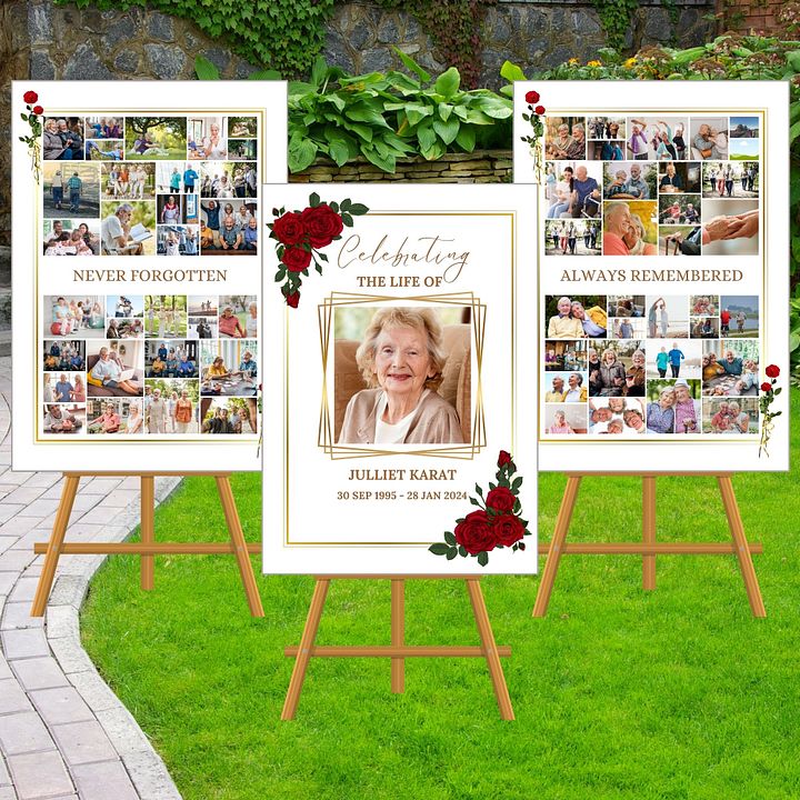 Red Roses Funeral Photo Collage Sign Set Canva Template product image (2)